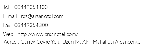 Arsan Otel telefon numaraları, faks, e-mail, posta adresi ve iletişim bilgileri